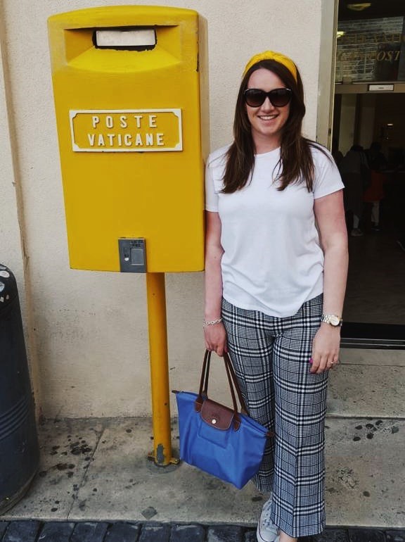 Stephanie Irving with a Vatican City post box